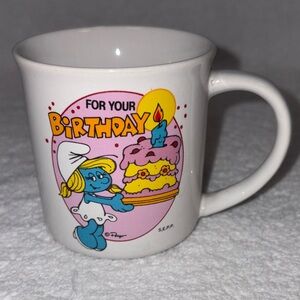 Smurfette Happy Birthday 1982 Collector Coffee Cup Mug Berrie Graphic